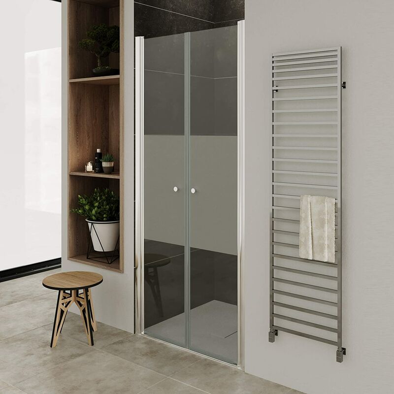 

Mampara de ducha con puerta doble abatible e vidrio parcialmente satinado de 6mm altura: 195cm DTMF - 76-80 cm - Moments Of Glass