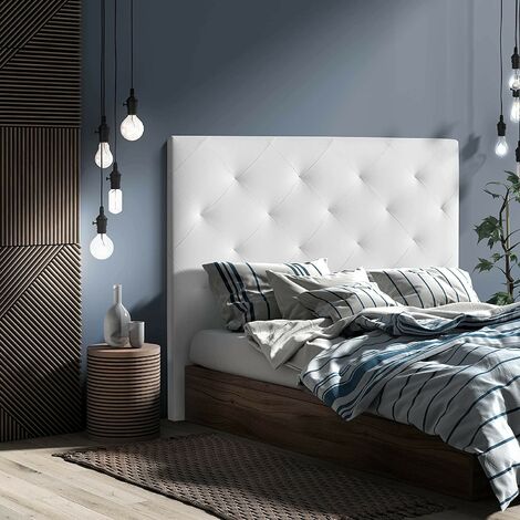 MOMMA HOME Cabecero de Cama en Polipiel - Modelo MYRO - Cabecero tapizado en ecopiel - Cabecero Acolchado - Incluye herrajes par  Medidas: 150 x 120 cm - Color cabecero: Blanco