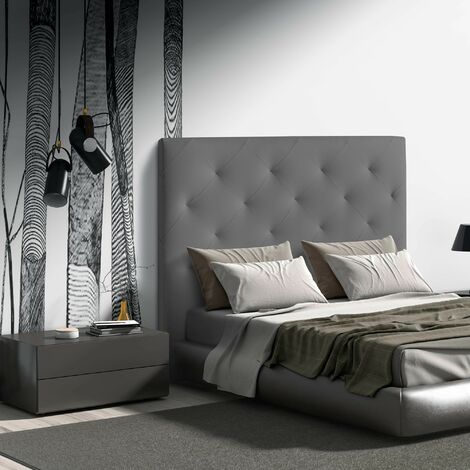 MOMMA HOME Cabecero de Cama en Polipiel - Modelo MYRO - Cabecero tapizado en ecopiel - Cabecero Acolchado - Incluye herrajes par  Medidas: 160 x 120 cm - Color cabecero: Gris