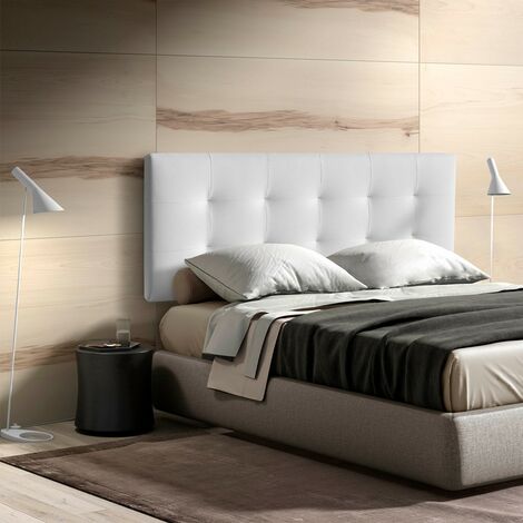 MOMMA HOME Cabecero de Cama en Polipiel - Modelo RESQUA - Cabecero tapizado en ecopiel - Cabecero Acolchado - Incluye herrajes p  Medidas: 150 x 60 cm - Color cabecero: Blanco