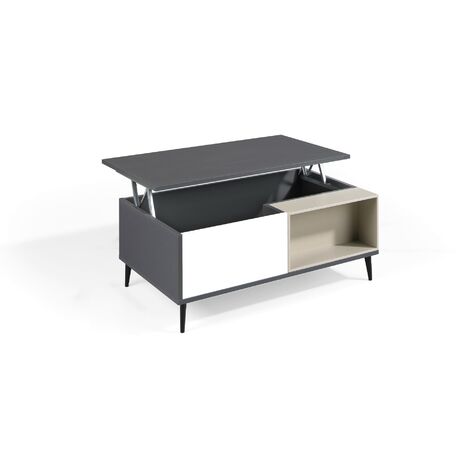 MOMMA HOME Mesa centro elevable LEA, salón comedor Antracita blanco polar 100x60x40cm