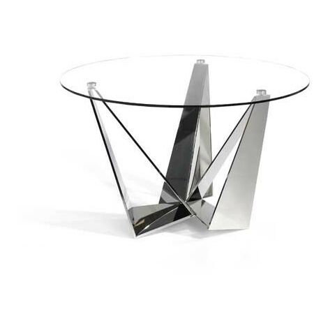 MOMMA HOME Mesa de salón de cristal y acero Inox, Modelo Bon, Medidas Ø 130 x 76H cm