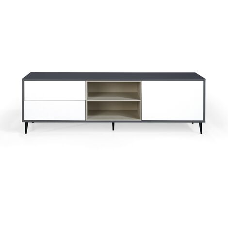 MOMMA HOME Mueble TV LEA, Salón comedor Antracita-Blanco polar 180x42x55cm