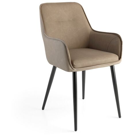 MOMMA HOME Set de 2 sillas de Comedor Asiento y resplado en Ecopiel marrón y Trasera Beige, con reposabrazos, 60 x 57 x 87H cm