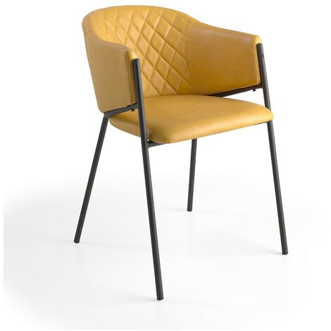 MOMMA HOME Set de 2 sillas de Comedor Ocre Acabado en Ecopiel, con reposabrazos, Estructura Metal en Color Negro - Modelo RYCHER