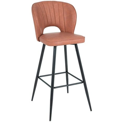 MOMMA HOME Set de 2 Taburetes de Asiento Elevado - Modelo ONA - Acabado Ecopiel marrón - Patas Metal Negro Mate