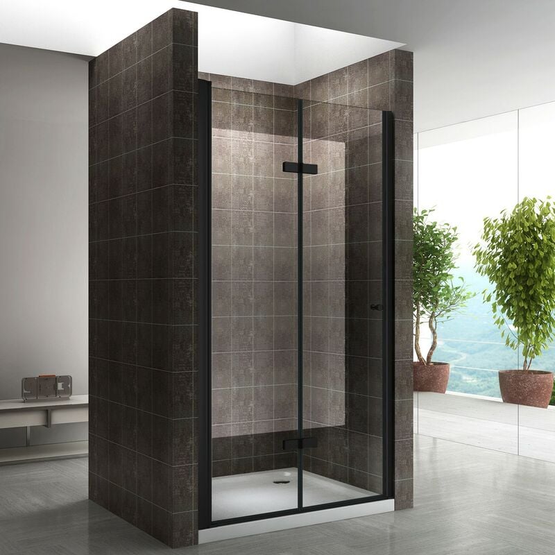 Monablack Porte de douche pliante h 195 cm noir largeur réglable de 72 à 76 cm verre transparent