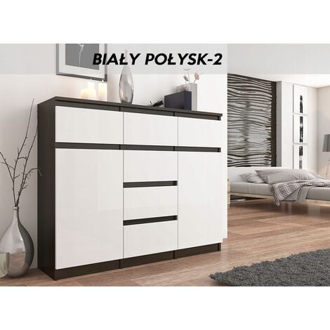 ALBI S3 - Cassettiera di tendenza per camera da letto / soggiorno /  credenza ufficio - 140x40x76 - 3 cassetti 2 ante - Finitura lucida