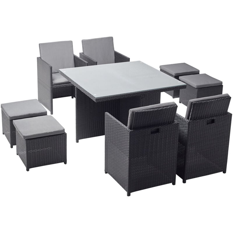 Concept-usine - Monaco 8 : salon de jardin encastrable 8 places en résine tressée noir/gris
