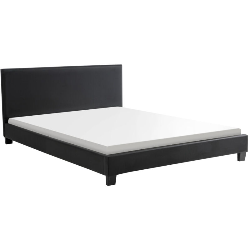 Loungitude - Cadre de lit yoko avec éclairage led, tête de lit et sommier à lattes en simili noir - 140 cm