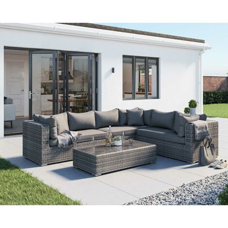 Monaco Rattan Garden Lefthand Corner Sofa Set in Grey