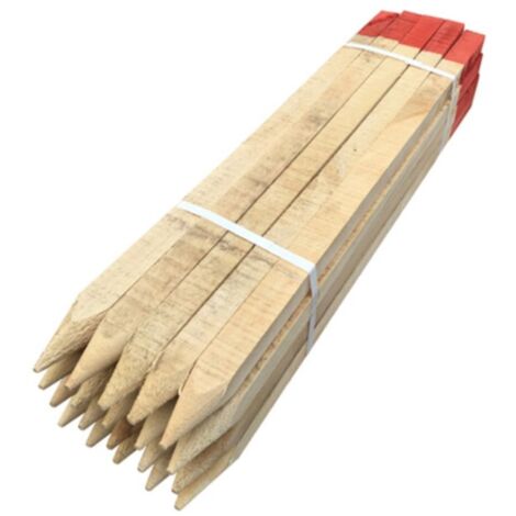 Moncoffrage – Piquet d'implantation en bois de pin 0.75m – Lot de 20 pièces – Extrémité rouge pour visibilité – Facile à installer sur chantier