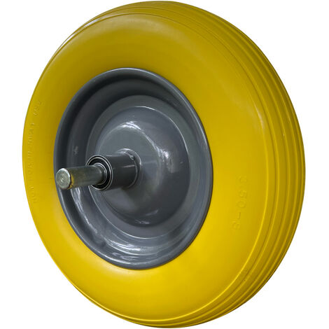 Moncoffrage – Roue de brouette increvable 360mm – Absorption chocs – Axe métal 135mm avec roulements – Pour chantiers humides et terrains accidentés