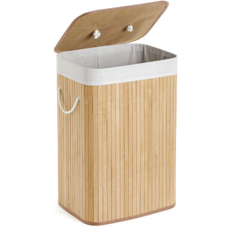 Mondeer 72L Bamboo Laundry Basket, Foldable Rectangular Hamper with Removable Lid & Bag, for Bedroom Bathroom or Utility Room, 40x30x60cm, Natural