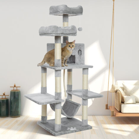 Mondeer – Arbre à chat 150 cm avec grotte et plateformes – Troncs épais en sisal – Pour 3 chats – Installation facile dans espaces ouverts
