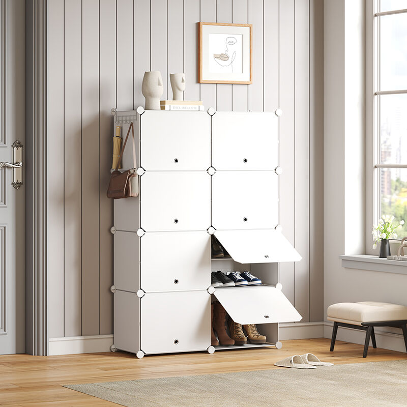 Mondeer - Meuble à chaussures armoire modulable Étagère de rangement à chaussures en plastique 8 compartiments Blanc