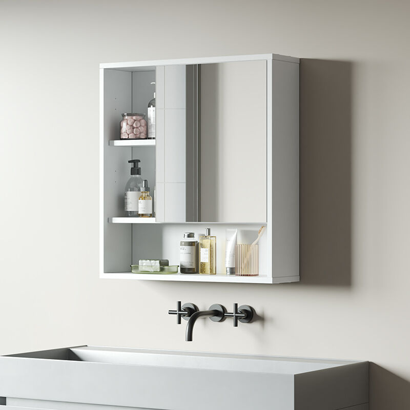 Mondeer - Armoire miroir de salle de bain armoire murale de rangement 55x15x60 cm blanc