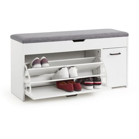 Mondeer Banc à Chaussures avec Siège, Tabouret de Rangement avec Tiroir à Abattant, pour Couloir Entrée, 100 x 30 x 52 cm, Blanc