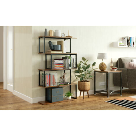 Mondeer – Bibliothèque étagère de rangement 5 niveaux – Métal marron – Style industriel pour salon, chambre, bureau – Capacité 50 kg