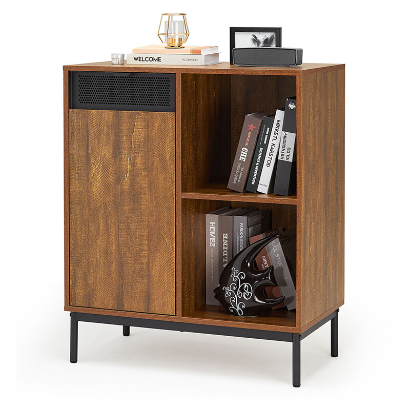 Buffet meuble de rangement avec portes en métal perforé et Étagères réglables L72.5 x H88 x P40 cm marron rustique et noir Mondeer