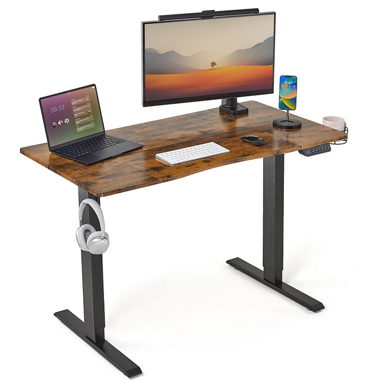 Mondeer - Bureau assis debout Électrique de 120 x 60 cm bureau réglable en hauteur avec 3 réglages de mémoire en hauteur Vintage Marron