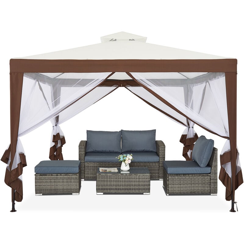 Mondeer - Tonnelle et pergola jardin tente avec moustiquaire à 4 ctés toit double couche protection uv et ventilation pour fête mariage camping cour