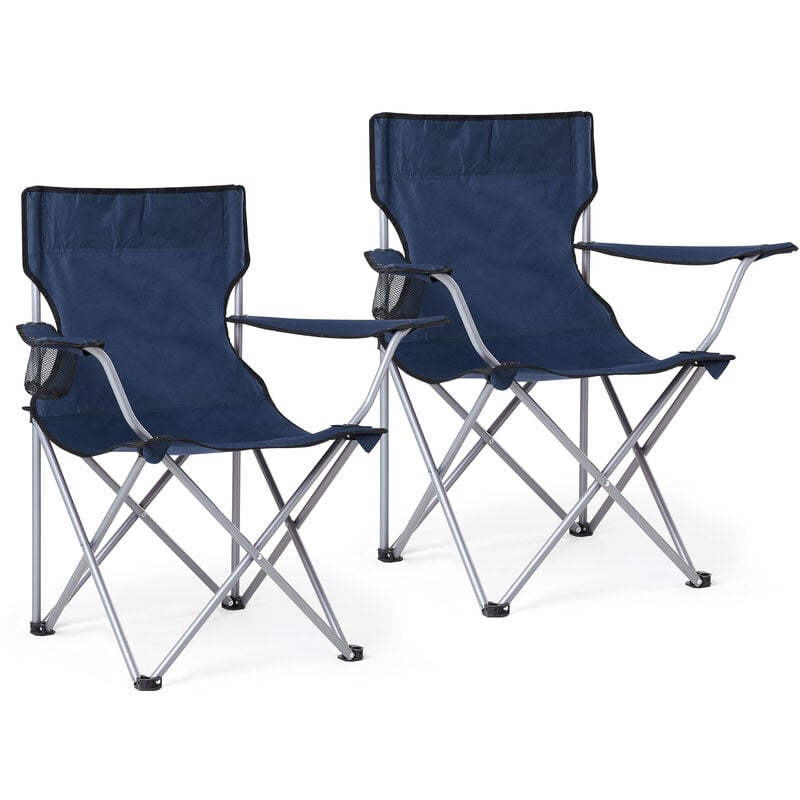 Mondeer - Lot de 2 Chaise de Camping Pliable avec Porte-Gobelet , Portable, Extérieure pour Plage, Voyage, Pêche, Barbecue - Bleu foncé