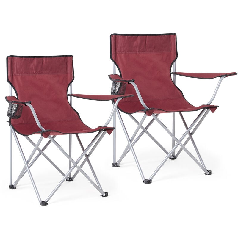 Lot de 2 Chaise de Camping Pliable avec Porte-Gobelet , Portable, Extérieure pour Plage, Voyage, Pêche, Barbecue - Rouge - Mondeer