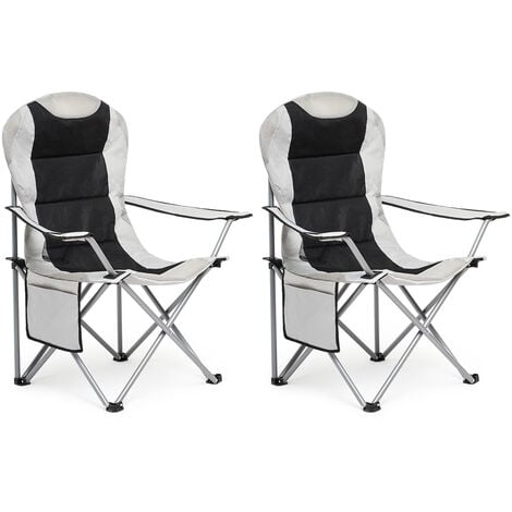Mondeer Lot de 2 chaises de camping pliante avec Porte-Gobelet et Poche de Côté , Gris clair