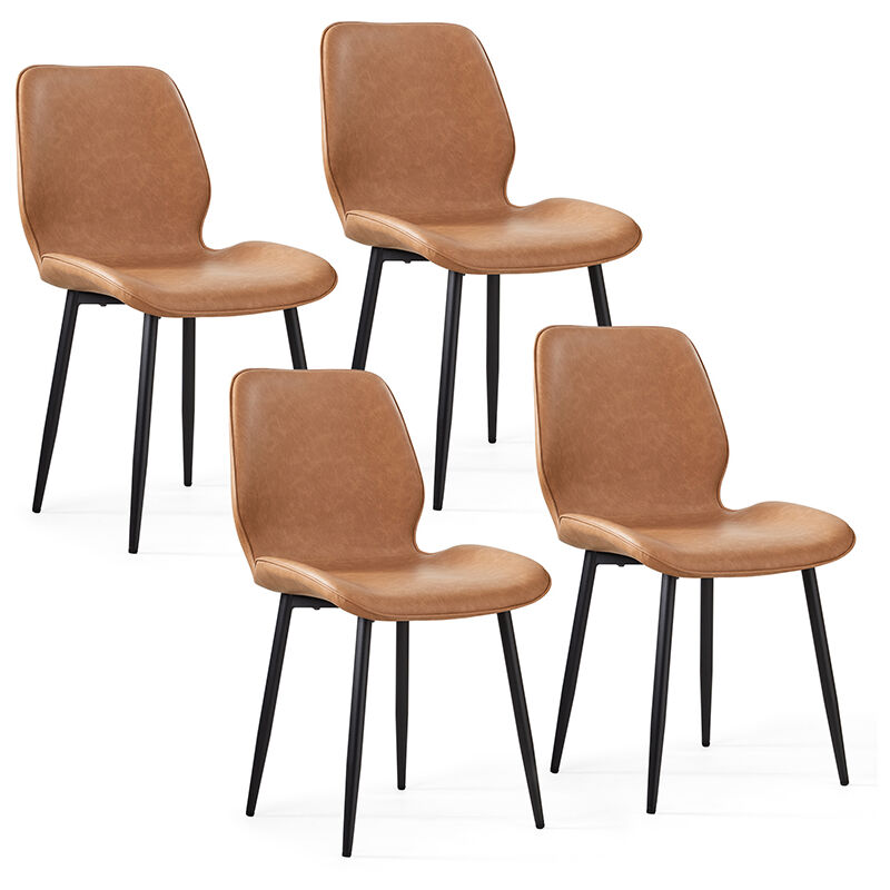 Chaise lot de 4 de salle à manger avec pieds en métal et dossier en similicuir rembourré 47L x 58L x 83H cm Marron Mondeer