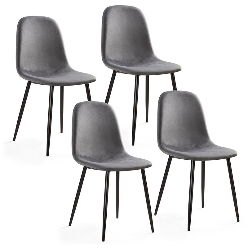 Mondeer - Chaise lot de 4 chaise de salle à manger en velours avec pied métallique et coussin doux 43.5L x 53L x 85H cm gris Clair