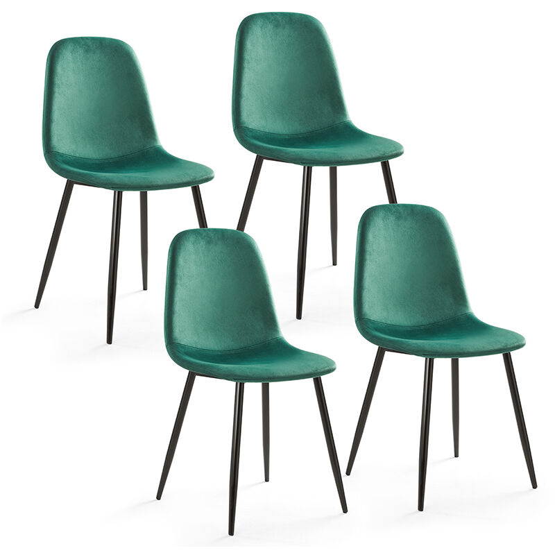 Chaise lot de 4 chaise de salle à manger en velours avec pied métallique et coussin doux 43.5L x 53L x 85H cm vert Mondeer
