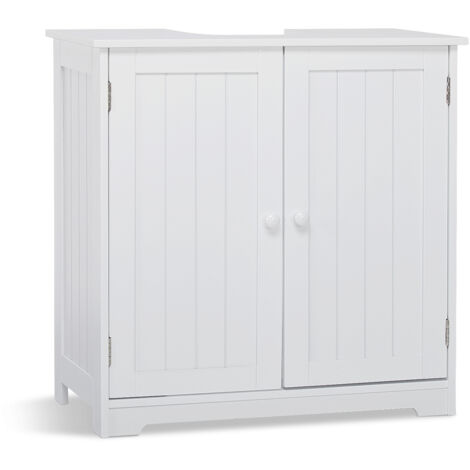 Mondeer – Meuble sous vasque simple 60 x 30 x 60 cm en MDF blanc – Résistant à l'humidité – Portes tournantes 180° pour accès rapide