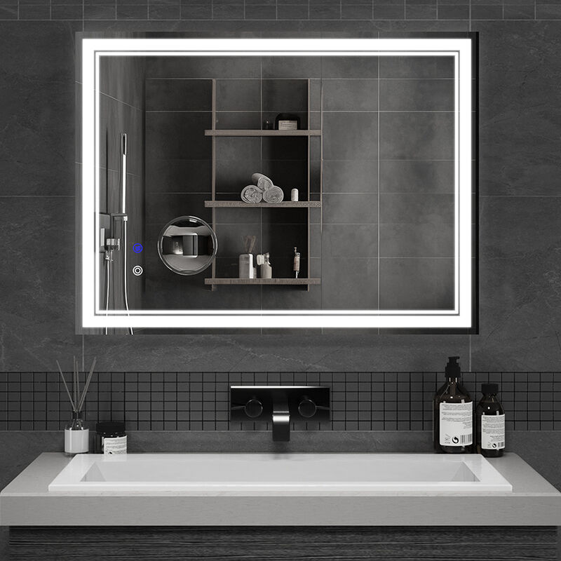 Mondeer - Miroir lumineux de salle de bain 80×60cm avec éclairage led tactile et fonction antibuée loupe 5x detachable avec luminosité ajustable