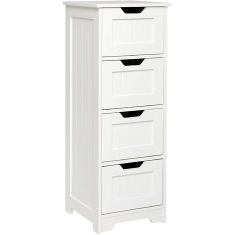 Mondeer Mobiletto Bagno, Cassettiera Armadietto Bagno da 4 Cassetti in legno Salvaspazio 30 x 30 x 82 cm per Bagno Soggiorno Corridoio Camera da letto Bianco