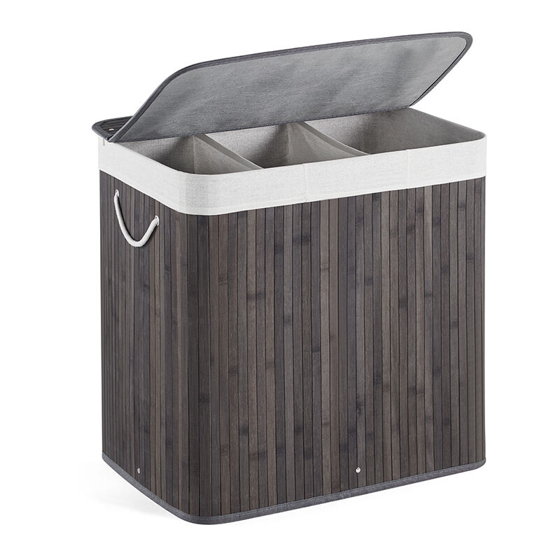 Panier à linge en bambou 150L 61.5x40x60 cm boîte de rangement à linge pliable gris Mondeer