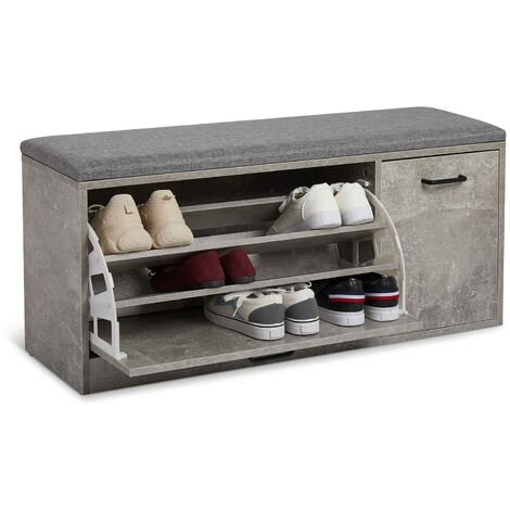 Mondeer Scarpiera Panca, Portascarpe con Cuscino Salvaspazio in Legno per Ingresso Corridoio, 100 x 30 x 46 cm (Grigio)