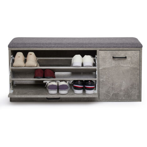 Mondeer Shoe Rack with Seat, Grey Wooden Entryway Bench & Organiser, Padded Stool for Hallway, Porch, 100x30x46.5cm