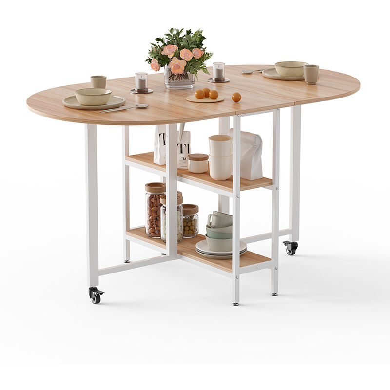 Table pliante mobile table de cuisine multifonctionnelle 140 x 80 x 75 cm Chêne Mondeer