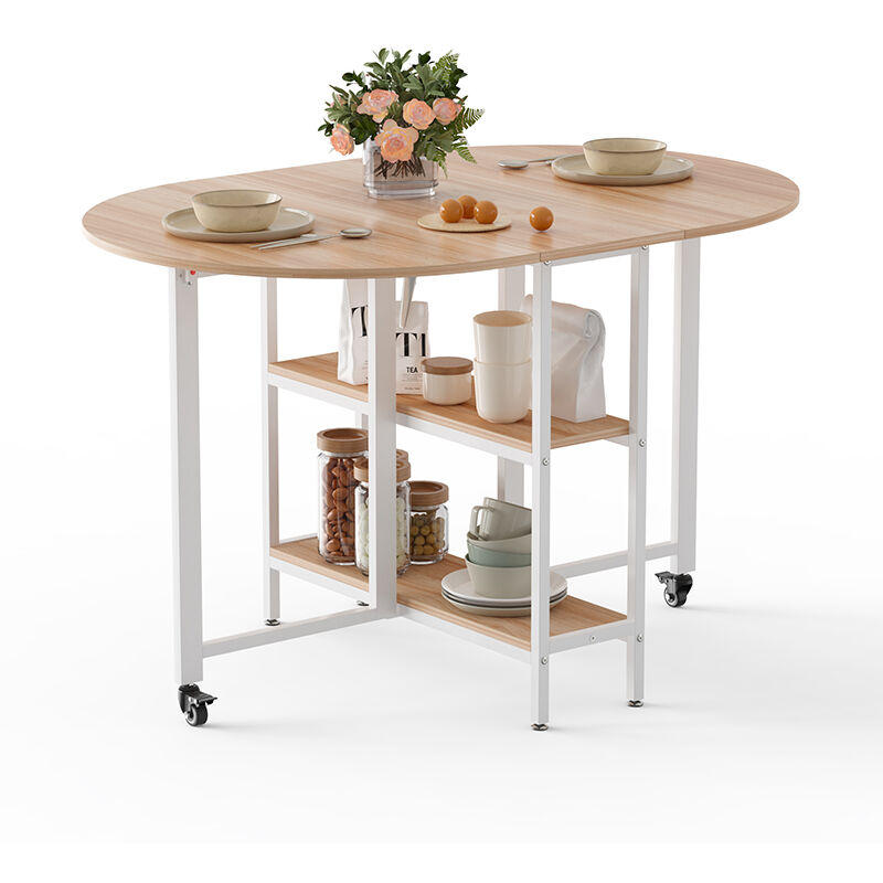 Mondeer - Table pliante mobile table de cuisine multifonctionnelle 120 x 80 x 75 cm Chêne
