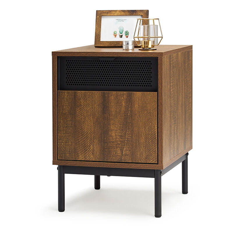 Table de chevet industriel table d'appoint avec porte et pieds en métal grand espace de rangement intérieur et cloison amovible 37 x 52.5 x 40 cm