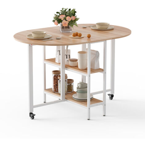 Mondeer – Table pliante mobile 120 x 80 x 75 cm – Rangement pliable pour 4 à 6 personnes – Structure métallique durable – Panneau de particules E1