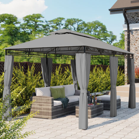 Mondeer Tonnelle de Jardin 3x4m, Pavillon de Jardin pour Industrie Lourde avec 6 Rideaux Latéraux Cadre en Métal Bâches de toit 180g/㎡, Style Moderne et Luxueux, Gris