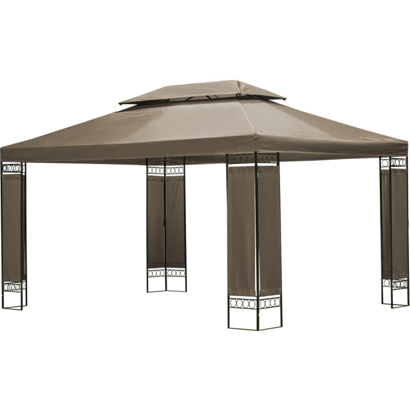 Tonnelle de Jardin, 3x4m, Pavillon, Tonnelle de Double Toit, Protection Contre le Soleil et la Pluie, Kaki - Mondeer