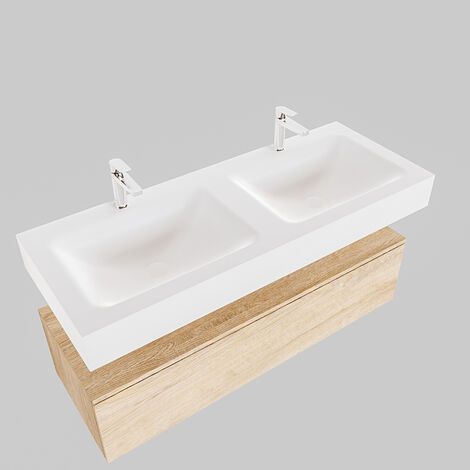 ALAN 120cm estante Washed Oak. Lavabo suspendido Izquierda sin orificio,  color Talc.