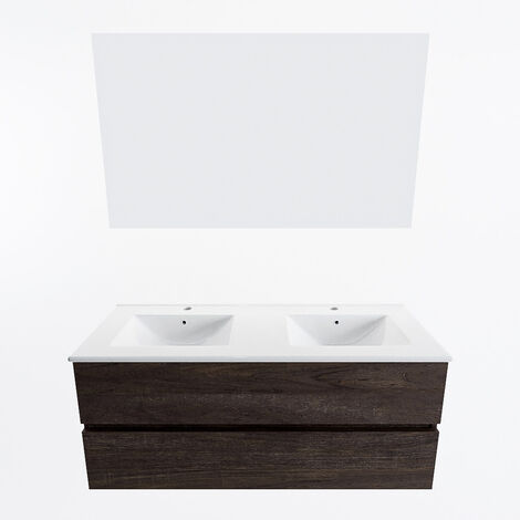 VICA 60cm mueble de baño Washed Oak 2 cajones. Lavabo DENIA Centro 1  orificio, color Blanco