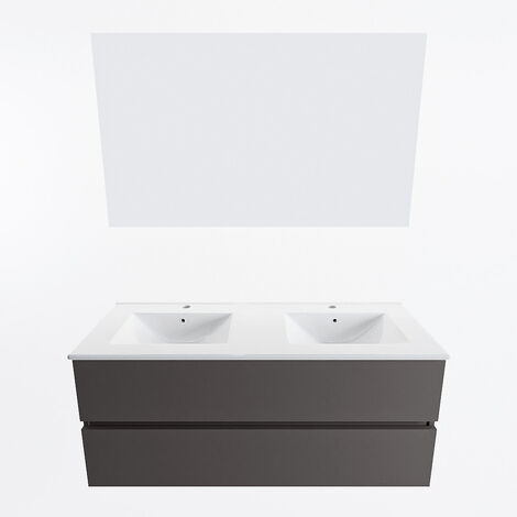 VICA 60cm mueble de baño Washed Oak 2 cajones. Lavabo DENIA Centro 1  orificio, color Blanco