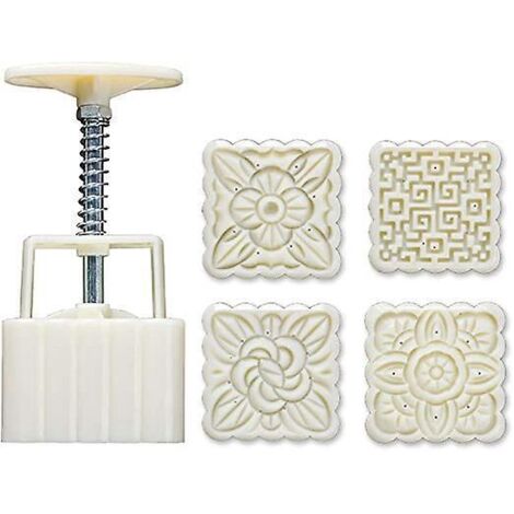 Mondkuchenform, 5-teiliges orientalisches Gebäckform-Set, quadratisches Blumenmuster, handgepresste Mondkuchenform (100 g), personalisierbarer Keksstempel