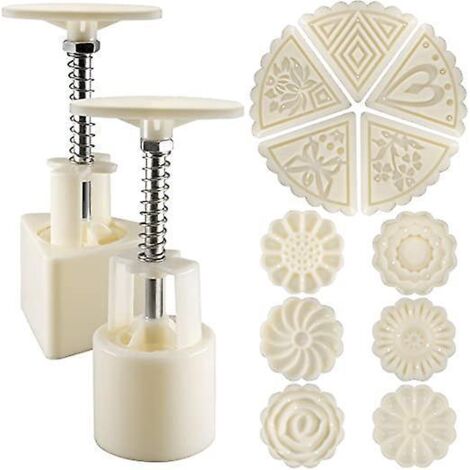 Mondkuchenform, Set mit 2 blumen- und dreieckförmigen Keksausstechern mit 11 Designs, Tortendekorations- und Backwerkzeuge -