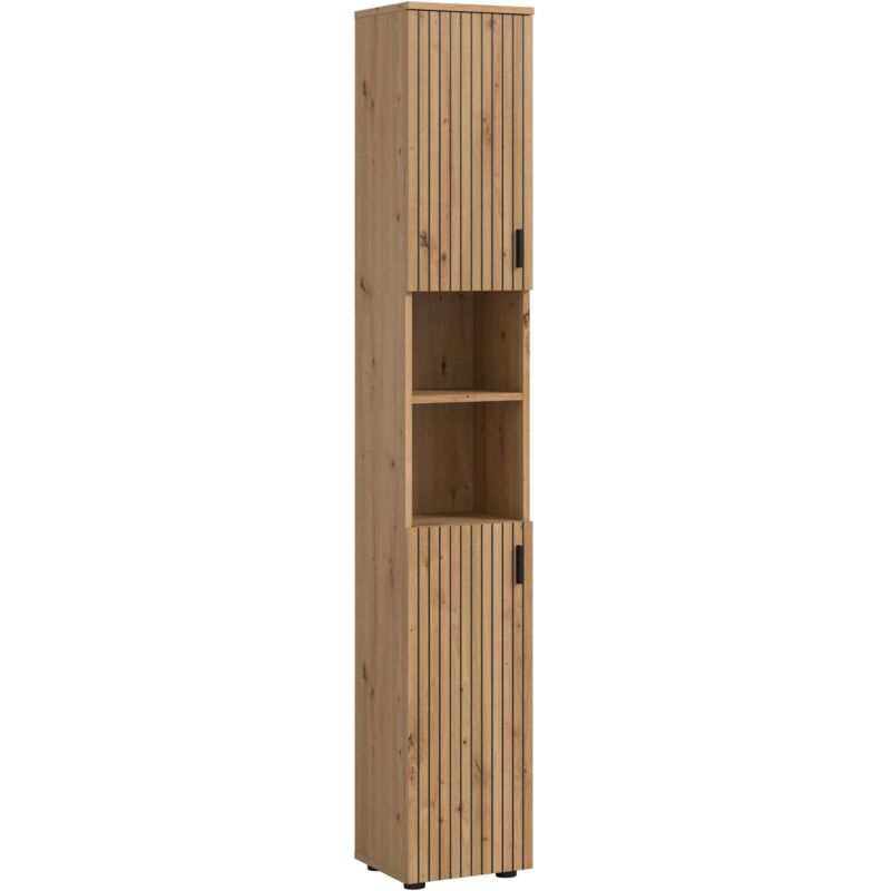 Ebuy24 Mone Hochschrank Bad 2 Türen, 2 Regale Eiche Dekor.